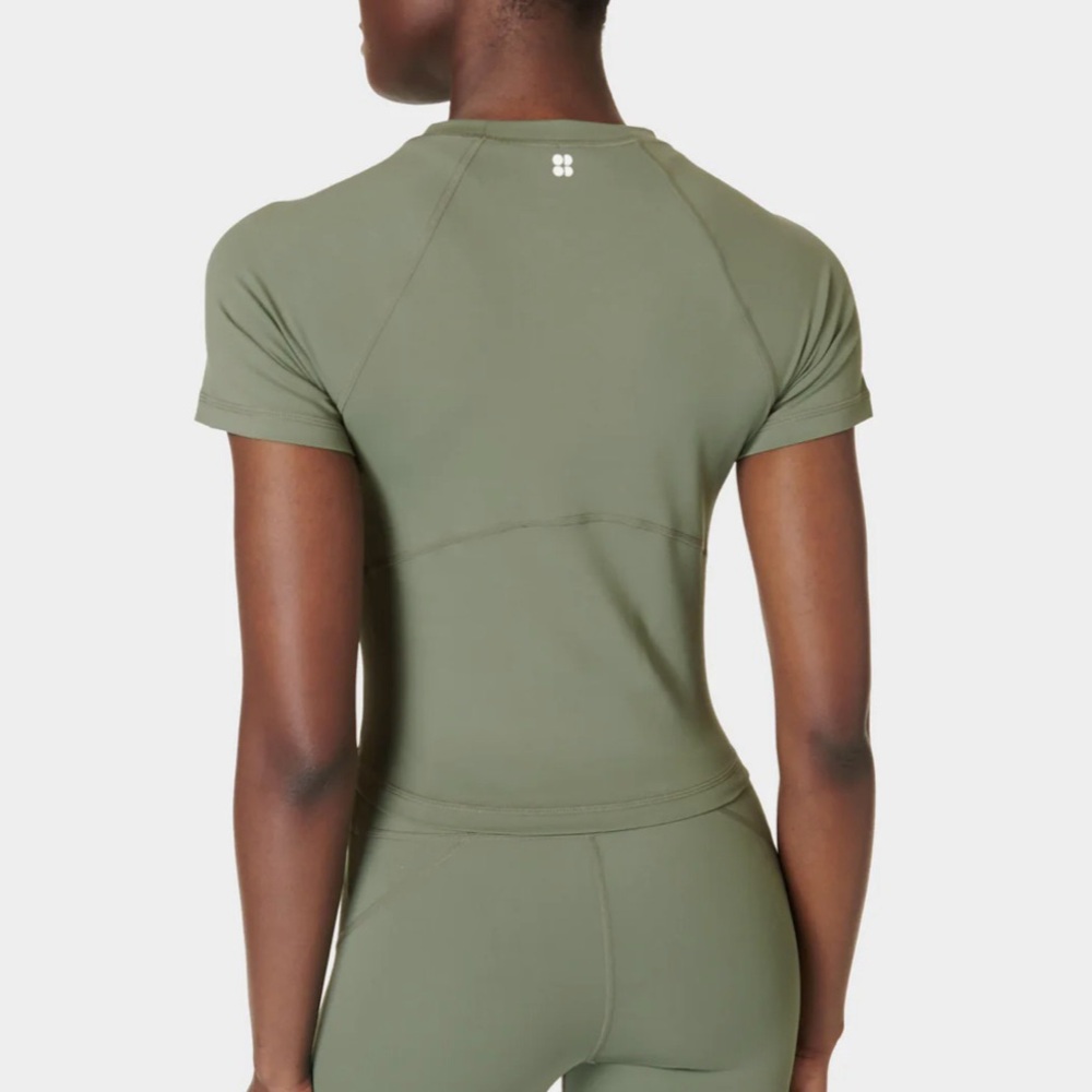 Sweaty Betty All Day Cropped Tee Shirt Olive Green Active Top Women’s Size XS - Picture 2 of 10